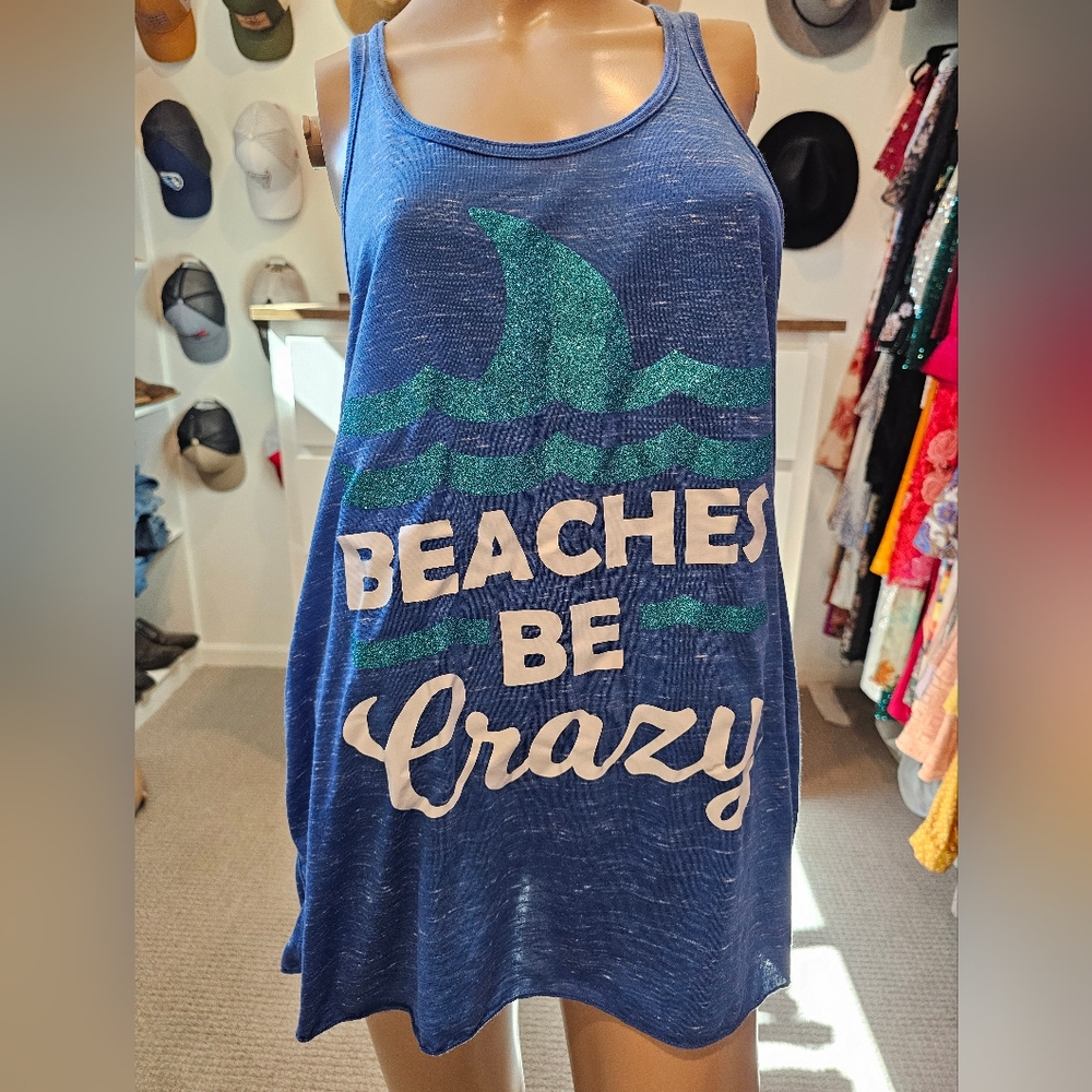 NWT Beaches Be Crazy Glitter Ocean Tank Top